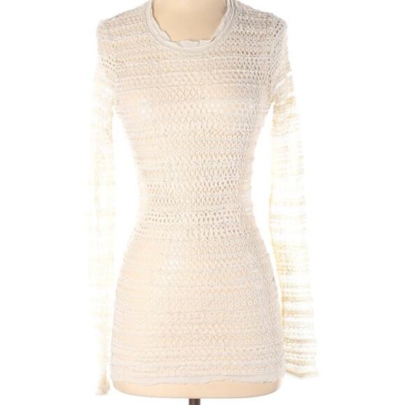 Isabel Marant Cream Open Knit Long Sleeve Blouse Womens S Lace Sheer Cottage - Picture 1 of 7